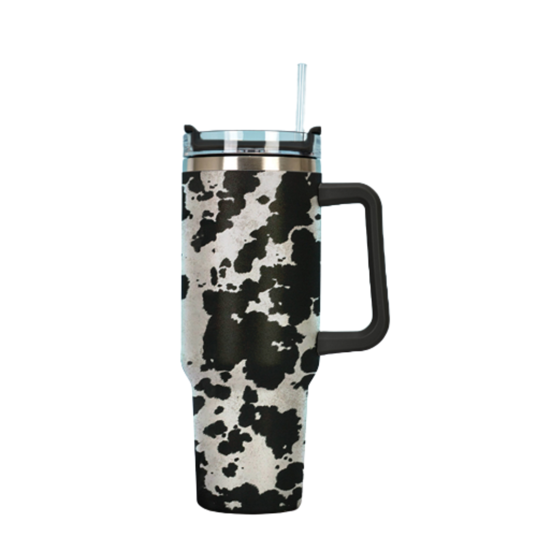 Black Cowhide Tumbler with Handle