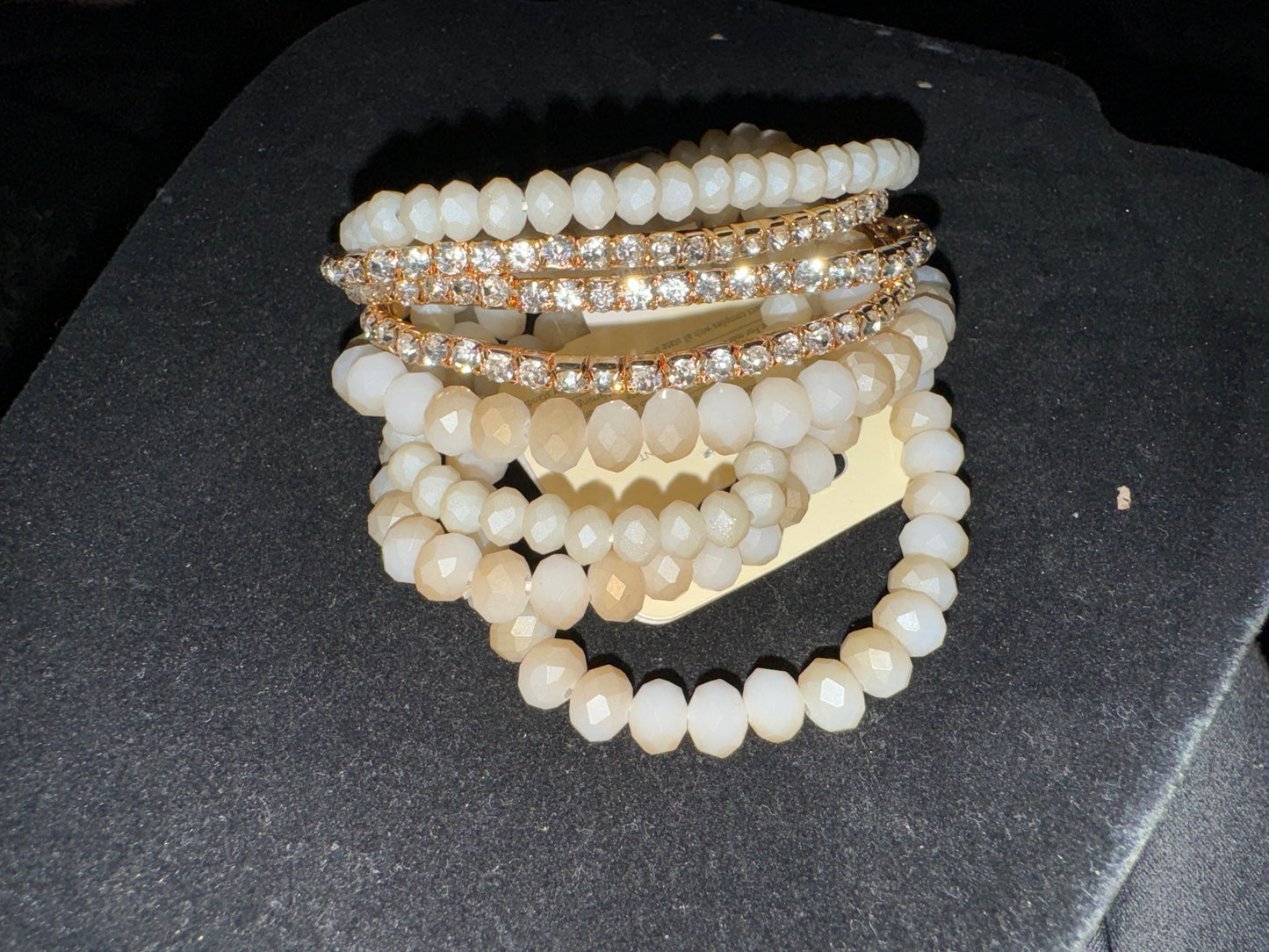 Neutral/Cream Bracelet Set W/Rhinestone Band