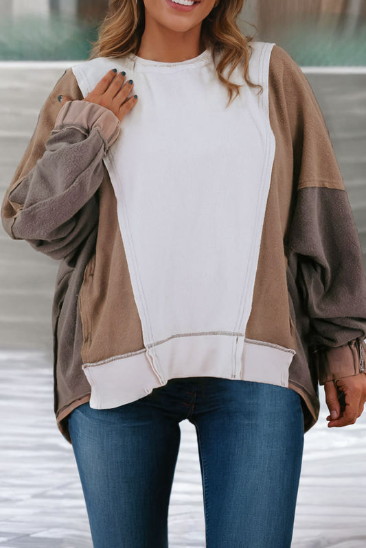 Plus Size Exposed Seam Colorblock Patchwork Sweatshirt